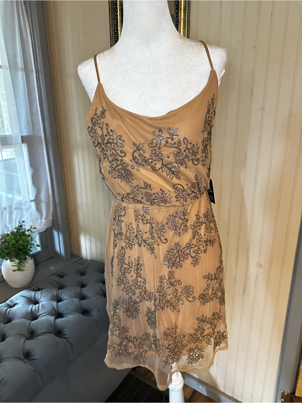 Express XS Beaded Mesh Cocktail Dress NWT Sleeveless Embellished  Mini Dress